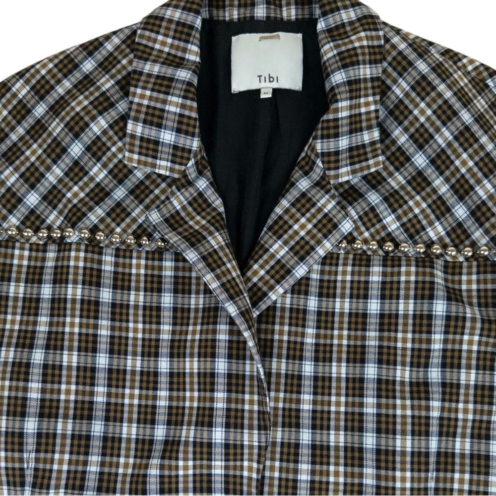 EUC Tibi Costello Menswear Liam Stud Blazer Brown Oversized Coat Size Medium - Picture 3 of 13